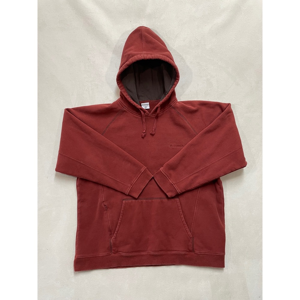 Columbia Mens XXL Burnt Orange Fleece Pullover Hoodie Zippered Pocket Raglan